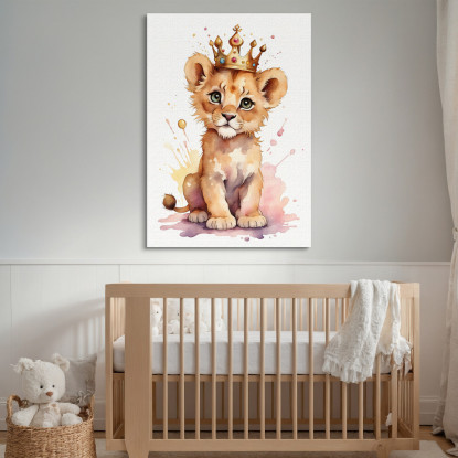 Quadro Per Cameretta Neonato Decorazione Cucciolo Di Leone Con Corona Regale bana4 quadro stampato su tela