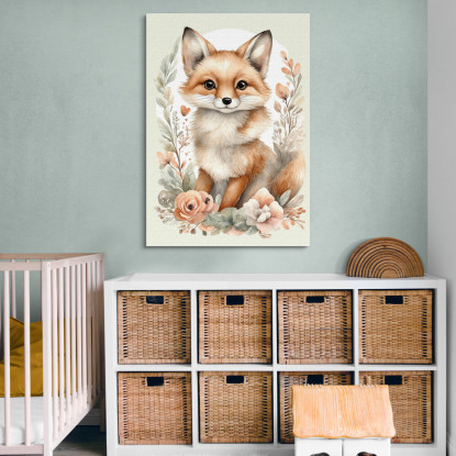 Quadro Per Bambino Decorazione Cameretta Ritratti Animali Carini Volpe Con Fiori bana5 quadro stampato su tela