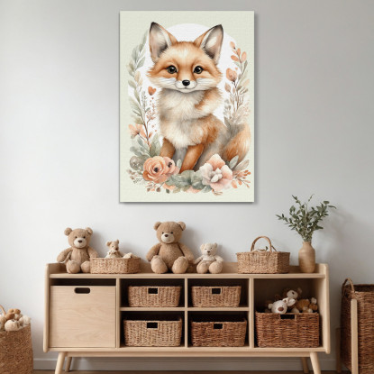 Quadro Per Bambino Decorazione Cameretta Ritratti Animali Carini Volpe Con Fiori bana5 quadro stampato su tela