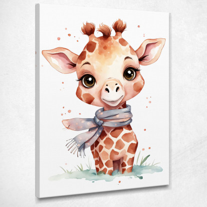 Decorazione Per Cameretta Quadro Per Nursery Baby Giraffa Carina Con Sciarpa Grigia bana10 quadro stampato su tela