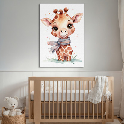 Decorazione Per Cameretta Quadro Per Nursery Baby Giraffa Carina Con Sciarpa Grigia bana10 quadro stampato su tela