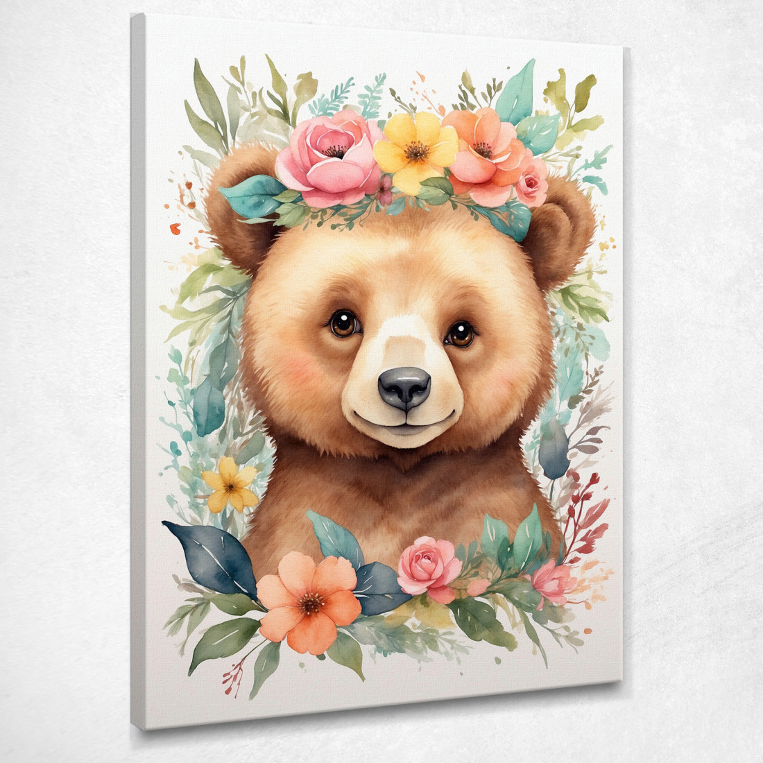Quadro Decorativo Per Cameretta Bimba Orsetto Con Ghirlanda Di Fiori Colorati bana15 quadro stampato su tela Quadro Decorativo Per Cameretta Bimba Orsetto Con Ghirlanda Di Fiori Colorati bana15 quadro stampato su tela