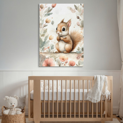 Quadro Per Bambini Decorazione Cameretta Scoiattolo Con Decorazioni Floreali bana23 quadro stampato su tela