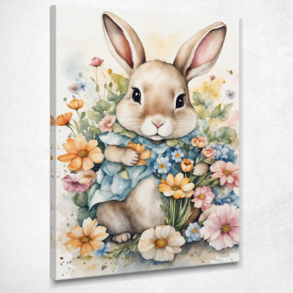 Decorazione Per Cameretta Quadro Per Bimbo Coniglietto Carino Tra Fiori Primaverili bana24 quadro stampato su tela