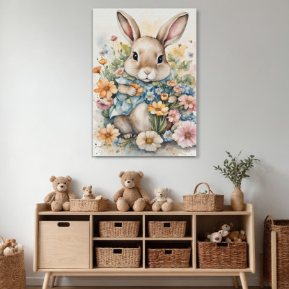 Decorazione Per Cameretta Quadro Per Bimbo Coniglietto Carino Tra Fiori Primaverili bana24 quadro stampato su tela