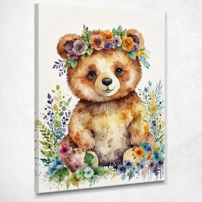 Quadro Per Nursery Decorazione Cameretta Orsetto Felice Tra I Fiori bana29 quadro stampato su tela