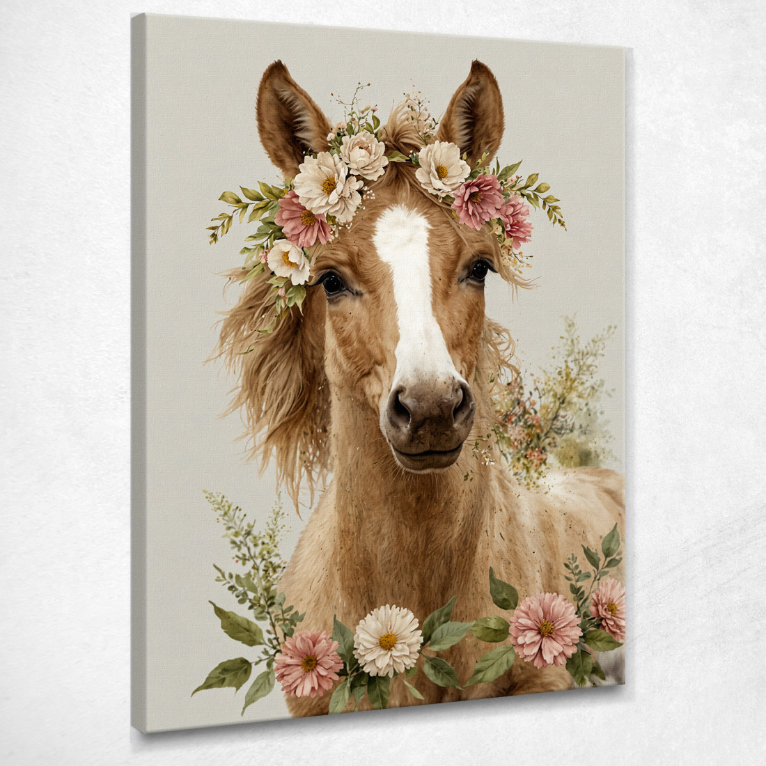 Decorazione Nursery Quadro Per Bimbo E Bimba Cavallo Con Corona Di Fiori bana30 quadro stampato su tela