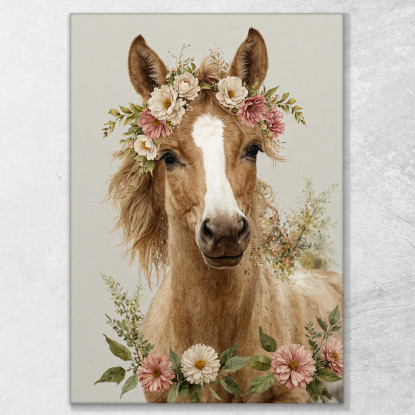 Decorazione Nursery Quadro Per Bimbo E Bimba Cavallo Con Corona Di Fiori bana30 quadro stampato su tela