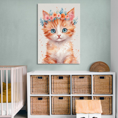 Decorazione Nursery Quadro Per Bimbo E Bimba Gattino Adorabile Con Fiori Colorati banb2 quadro stampato su tela