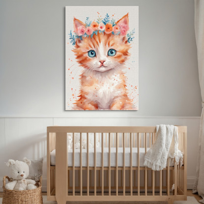 Decorazione Nursery Quadro Per Bimbo E Bimba Gattino Adorabile Con Fiori Colorati banb2 quadro stampato su tela