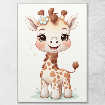 Quadro Per Bambino Decorazione Cameretta Piccola Giraffa Con Fiore banb5 quadro stampato su tela