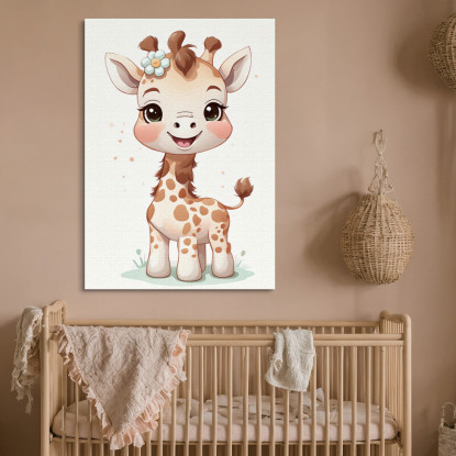 Quadro Per Bambino Decorazione Cameretta Piccola Giraffa Con Fiore banb5 quadro stampato su tela