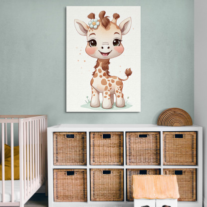 Quadro Per Bambino Decorazione Cameretta Piccola Giraffa Con Fiore banb5 quadro stampato su tela