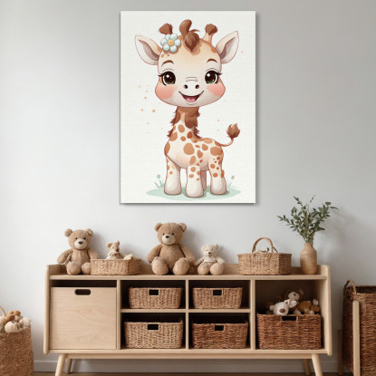 Quadro Per Bambino Decorazione Cameretta Piccola Giraffa Con Fiore banb5 quadro stampato su tela