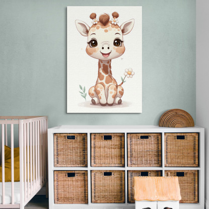 Decorazione Per Cameretta Quadro Per Nursery Giraffa Seduta Con Fiore banb10 quadro stampato su tela