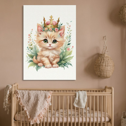 Quadro Per Bimba Decorazione Per Cameretta Gattino Con Corona Reale banb13 quadro stampato su tela