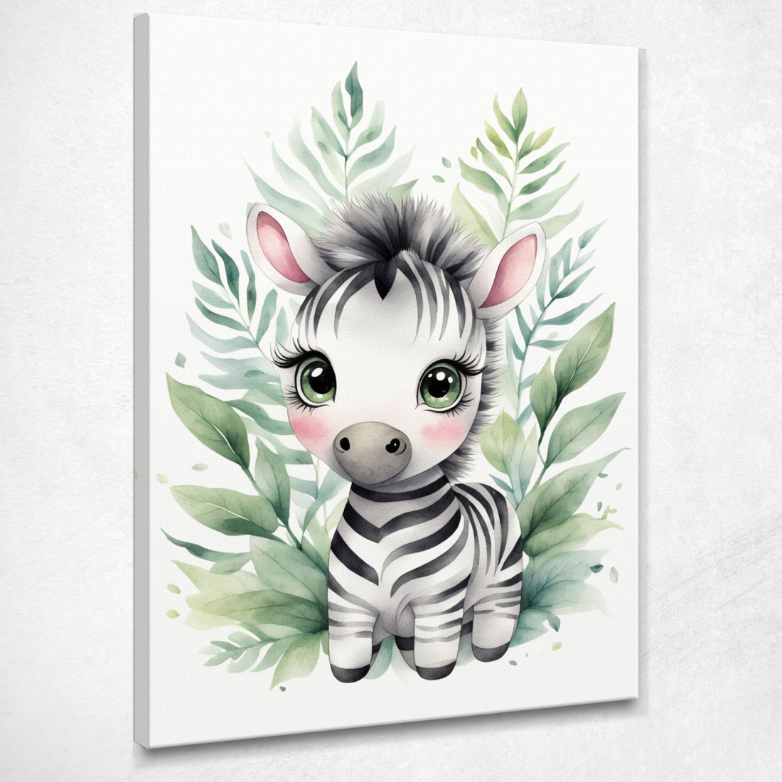 Quadro Per Bambino Decorazione Per Nursery Cucciolo Di Zebra Con Decorazione Floreale banb16 quadro stampato su tela