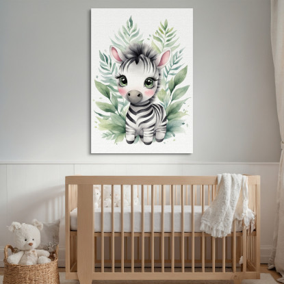 Quadro Per Bambino Decorazione Per Nursery Cucciolo Di Zebra Con Decorazione Floreale banb16 quadro stampato su tela