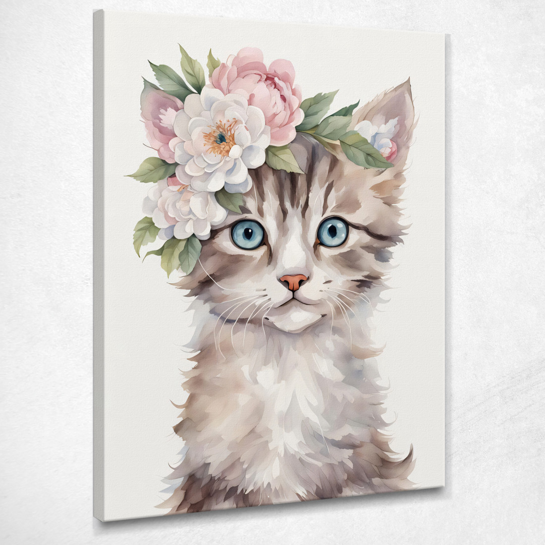 Quadro Per Bimbo Decorazione Nursery Gatto Cucciolo Con Fiori Primaverili banb21 quadro stampato su tela