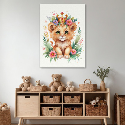 Quadro Per Nursery Decorazione Bimba Leone Cucciolo Con Coroncina Colorata banb26 quadro stampato su tela