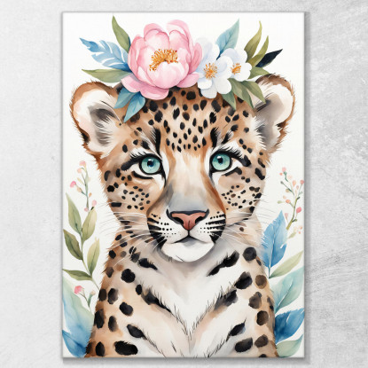 Quadro Decorativo Per Nursery E Cameretta Leopardo Con Coroncina E Occhi Blu banb28 quadro stampato su tela