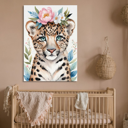 Quadro Decorativo Per Nursery E Cameretta Leopardo Con Coroncina E Occhi Blu banb28 quadro stampato su tela