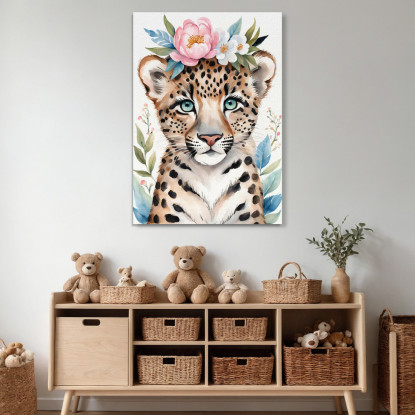 Quadro Decorativo Per Nursery E Cameretta Leopardo Con Coroncina E Occhi Blu banb28 quadro stampato su tela