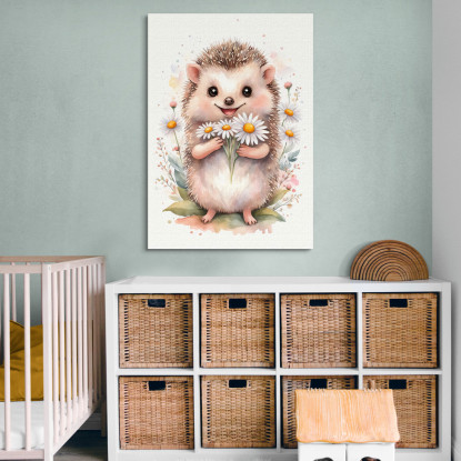 Quadro Per Nursery Decorazione Cameretta Riccio Con Mazzo Di Margherite E Foglie banb29 quadro stampato su tela