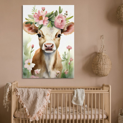 Quadro Per Bambino Decorazione Cameretta Vitellino Con Coroncina Di Peonie banb33 quadro stampato su tela