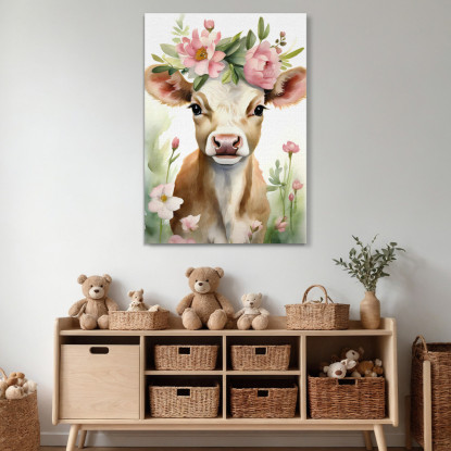 Quadro Per Bambino Decorazione Cameretta Vitellino Con Coroncina Di Peonie banb33 quadro stampato su tela