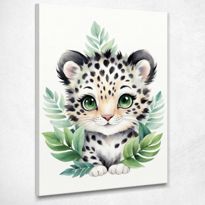 Quadro Per Cameretta Bambino Leopardo Baby In Foresta Verde banb34 quadro stampato su tela