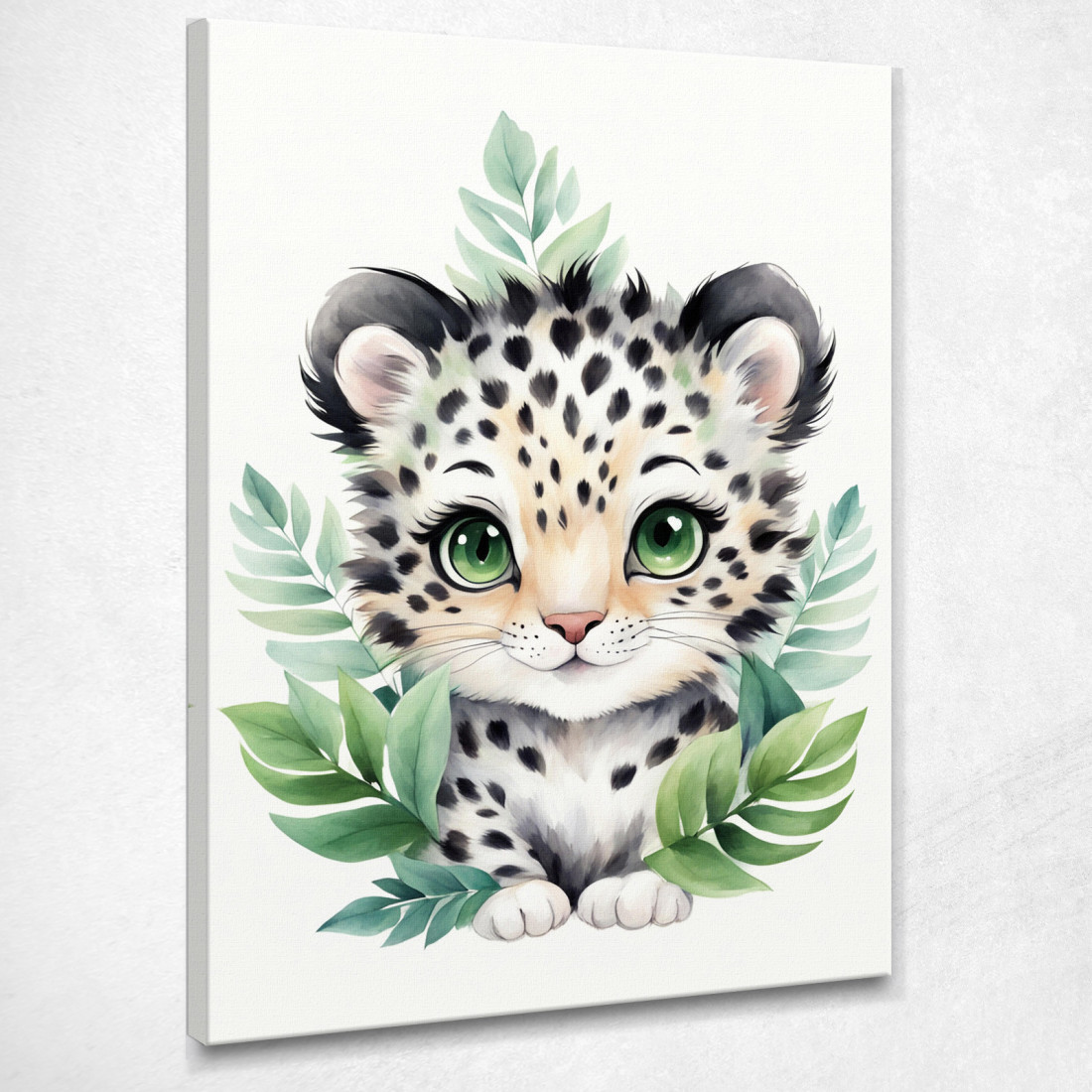 Quadro Per Cameretta Bambino Leopardo Baby In Foresta Verde banb34 quadro stampato su tela