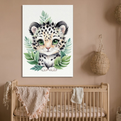 Quadro Per Cameretta Bambino Leopardo Baby In Foresta Verde banb34 quadro stampato su tela