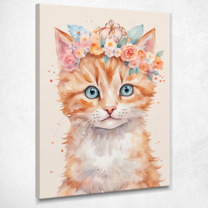 Quadro Per Cameretta Bimba Gattino Carino Con Bouquet Di Fiori banb36 quadro stampato su tela