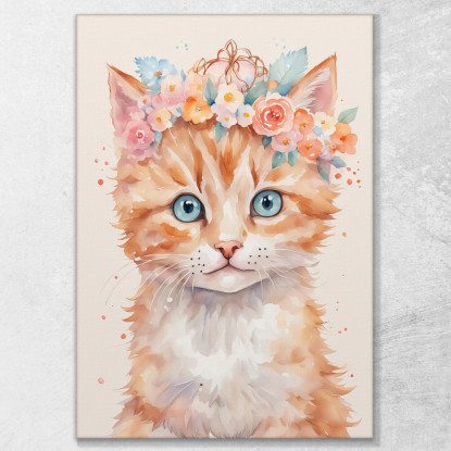 Quadro Per Cameretta Bimba Gattino Carino Con Bouquet Di Fiori banb36 quadro stampato su tela