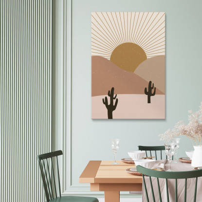 Quadro Boho Chic Minimal Paesaggio Desertico Con Cactus Al Tramonto bho23 quadro stampato su tela