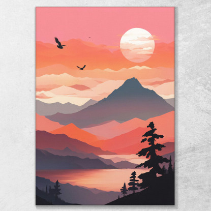 Quadro Boho Chic Minimal Paesaggio Montuoso Al Tramonto bho24 quadro stampato su tela