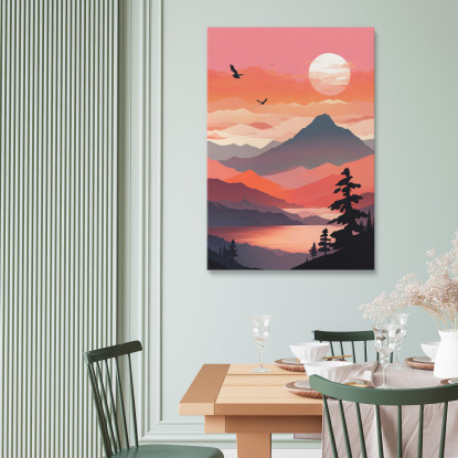 Quadro Boho Chic Minimal Paesaggio Montuoso Al Tramonto bho24 quadro stampato su tela