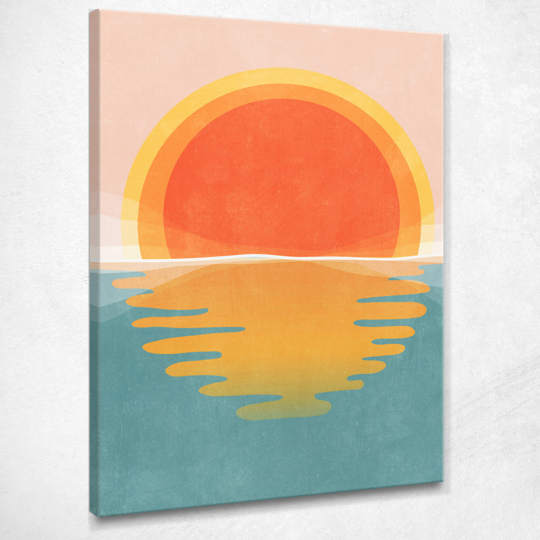 Quadro Boho Chic Minimal Sfumature D'Arancio E Blu Del Sole Sul Mare bho32 quadro stampato su tela