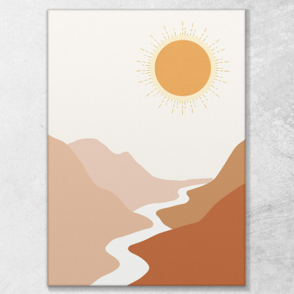 Quadro Boho Chic Minimal Tramonto Del Sole Sul Fiume Tra Le Montagne bho37 quadro stampato su tela