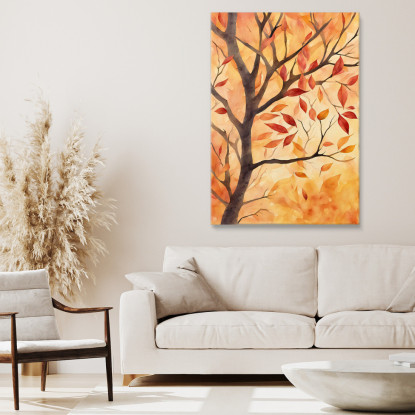 Quadro Botanico Moderno Albero Autunnale Con Foglie Rosse E Arancioni btn1 quadro stampato su tela