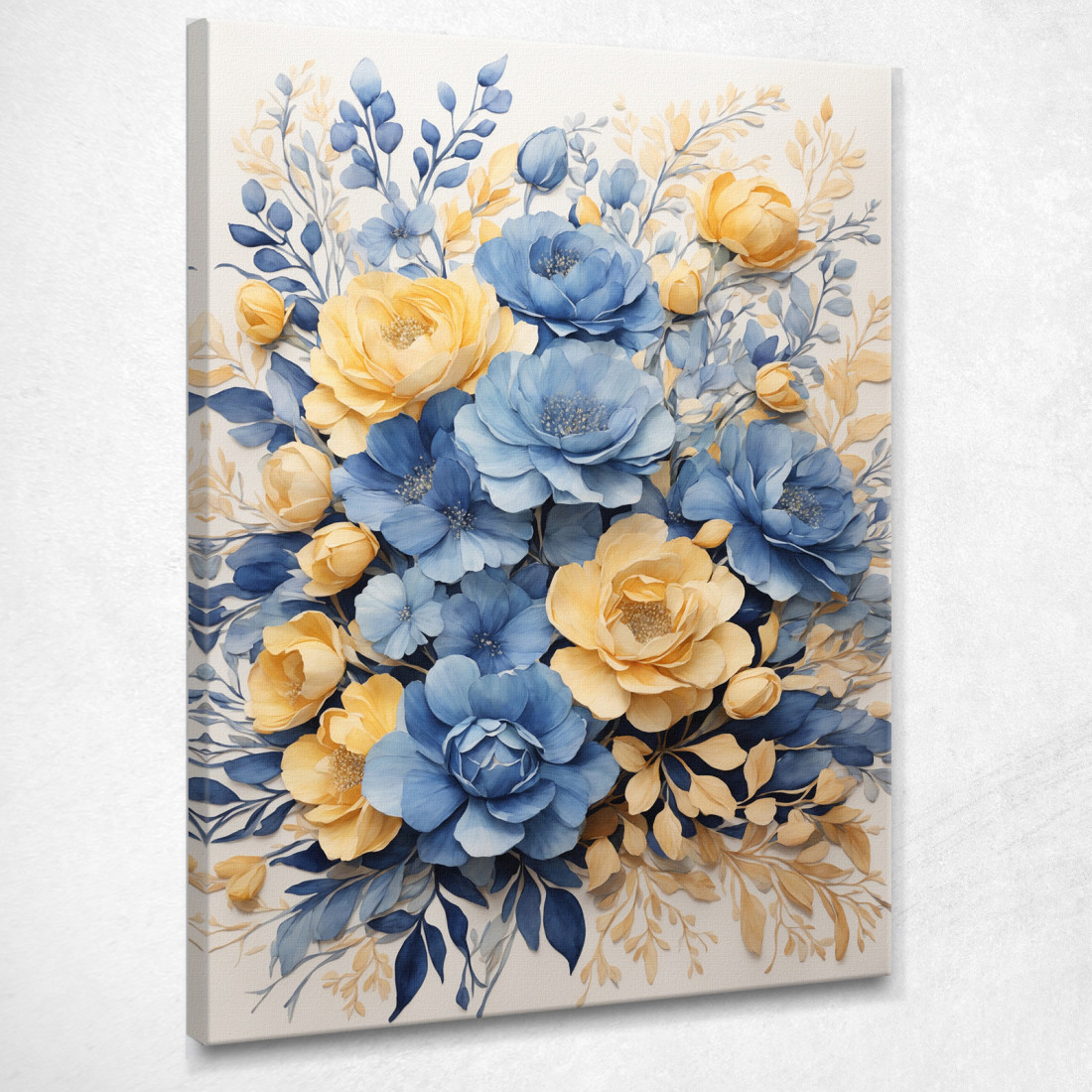 Quadro Botanico Moderno Composizione Floreale Azzurro E Giallo btn7 quadro stampato su tela