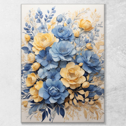 Quadro Botanico Moderno Composizione Floreale Azzurro E Giallo btn7 quadro stampato su tela