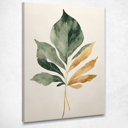 Quadro Botanico Moderno Elegante Foglia Minimalista Verde E Oro btn11 quadro stampato su tela