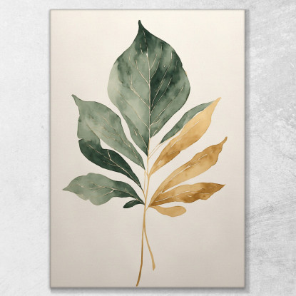 Quadro Botanico Moderno Elegante Foglia Minimalista Verde E Oro btn11 quadro stampato su tela