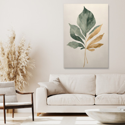 Quadro Botanico Moderno Elegante Foglia Minimalista Verde E Oro btn11 quadro stampato su tela