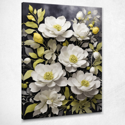 Quadro Botanico Moderno Eleganza Di Fiori Bianchi Su Sfondo Scuro btn15 quadro stampato su tela