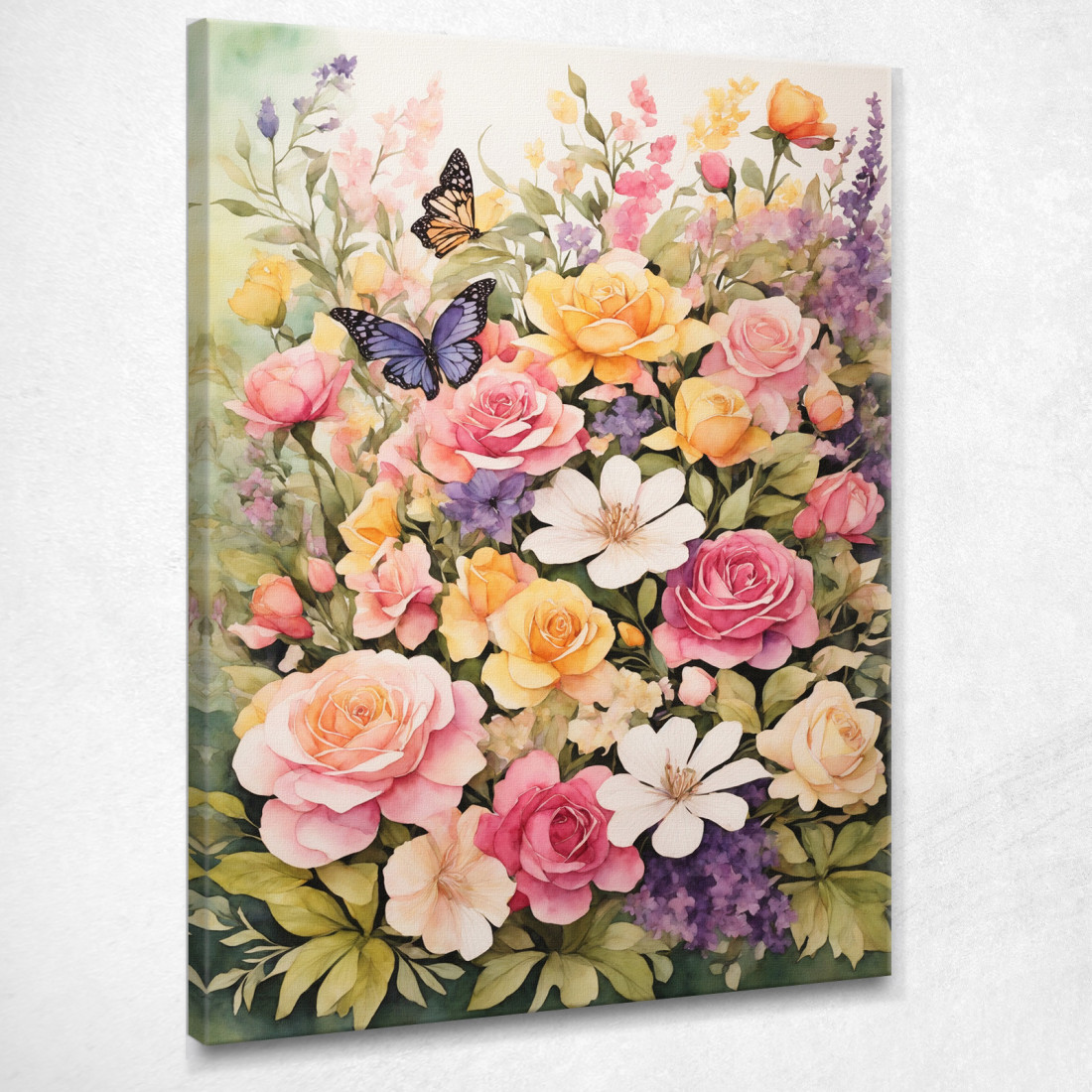 Quadro Botanico Moderno Fiori Colorati E Farfalle In Un Giardino Acquerellato btn16 quadro stampato su tela Quadro Botanico Moderno Fiori Colorati E Farfalle In Un Giardino Acquerellato btn16 quadro stampato su tela