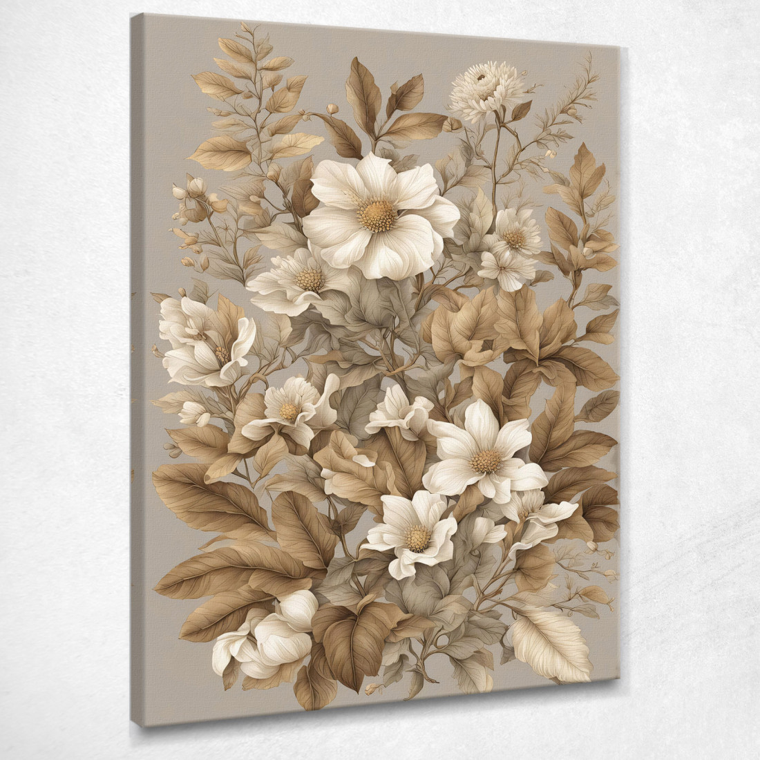 Quadro Botanico Moderno Fiori E Foglie In Sfumature Di Beige btn17 quadro stampato su tela