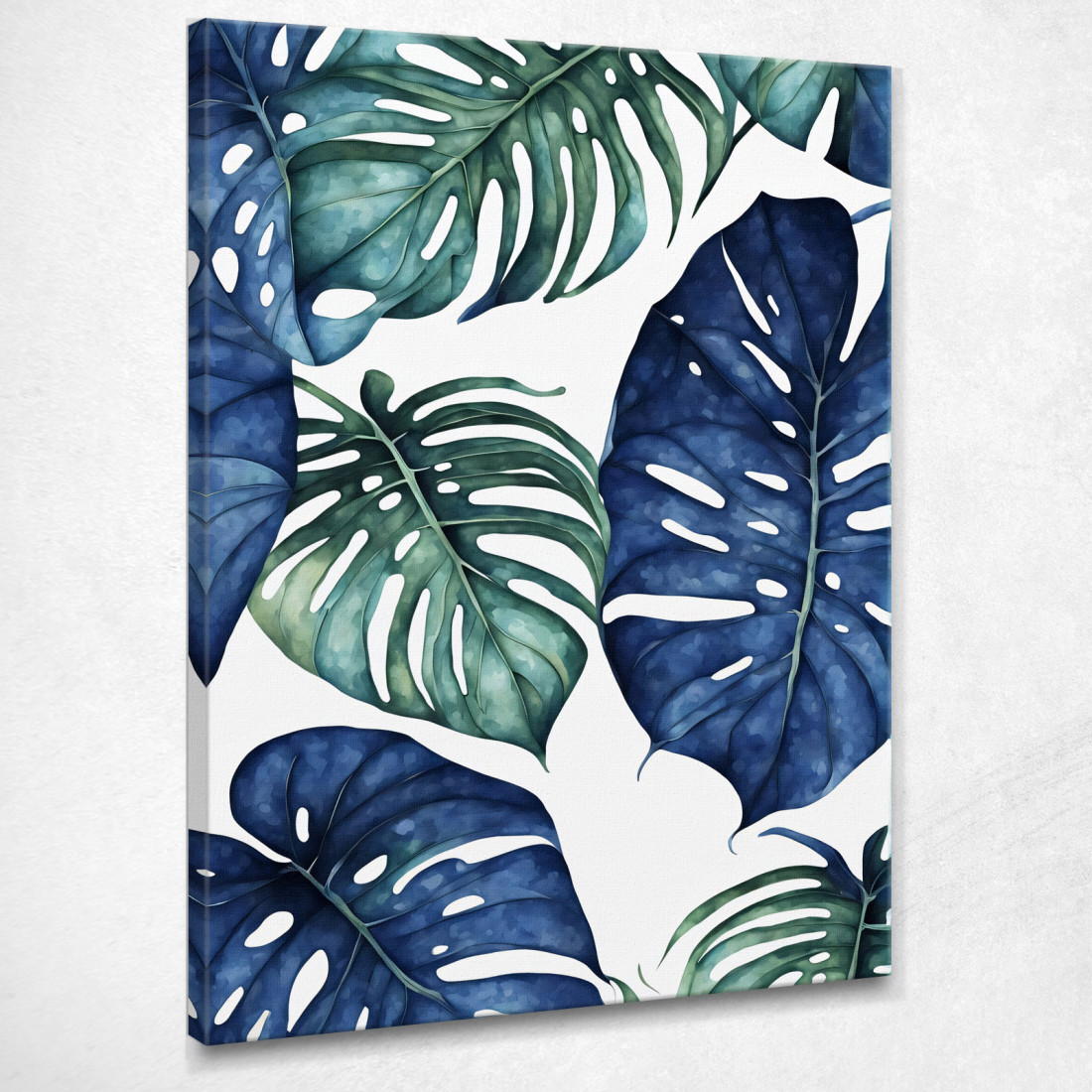 Quadro Botanico Moderno Foglie Di Monstera In Toni Blu E Verdi btn21 quadro stampato su tela